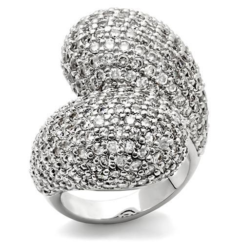 JCE216 Rhodium Brass Ring with AAA Grade CZ  in Clear