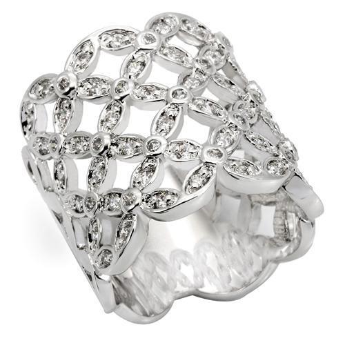 JCE2267 Rhodium Brass Ring with AAA Grade CZ  in Clear