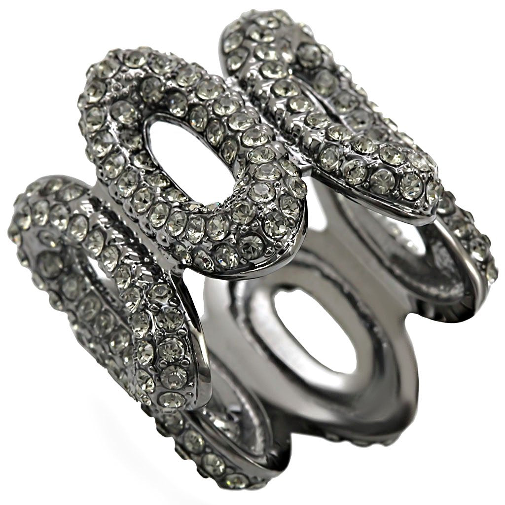 JCE033 Ruthenium Brass Ring with Top Grade Crystal  in Black Diamond