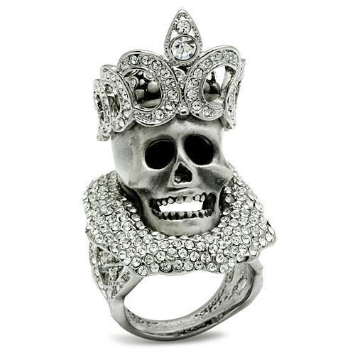 JCE018 Matte Rhodium & Rhodium White Metal Ring with Top Grade Crystal  in Clear