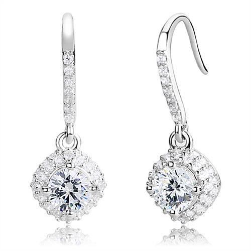 JCE1372 Rhodium 925 Sterling Silver Earrings with AAA Grade CZ  in Clear