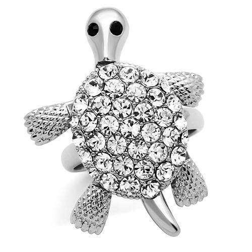 JCE178 Rhodium Brass Ring with Top Grade Crystal  in Jet