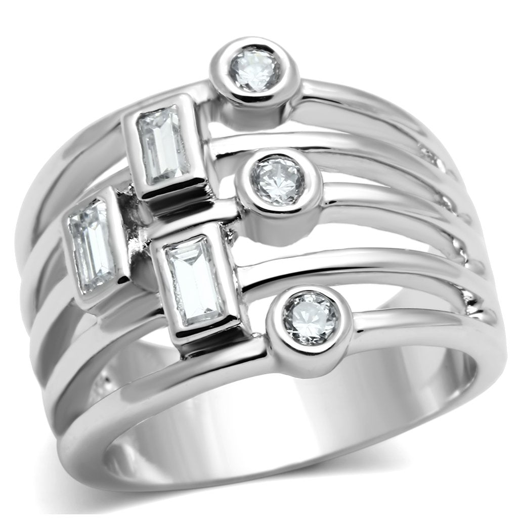 JCE271 Rhodium Brass Ring with AAA Grade CZ  in Clear