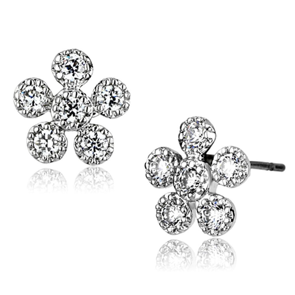 JCE359 Rhodium Brass Earrings with AAA Grade CZ  in Clear