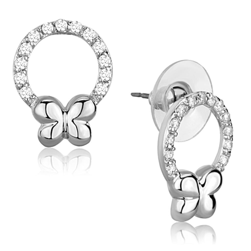 JCE620 Rhodium Brass Earrings with AAA Grade CZ  in Clear