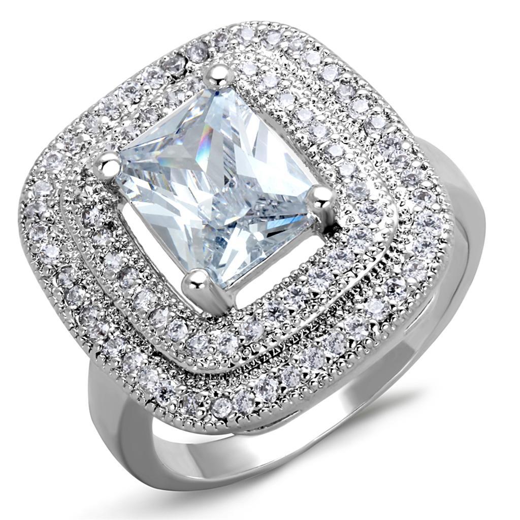 JCE839 Rhodium Brass Ring with AAA Grade CZ  in Clear