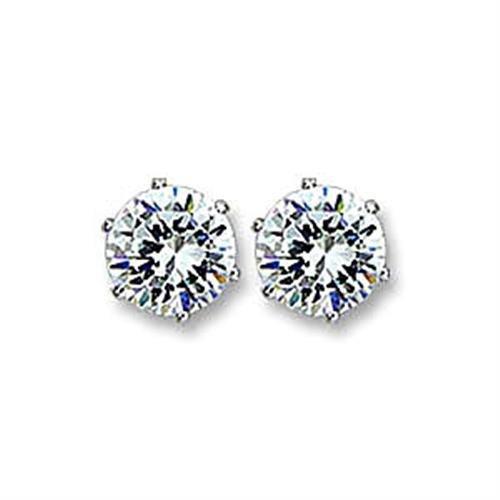 JCE5101 Rhodium Brass Earrings with AAA Grade CZ  in Clear-PCS