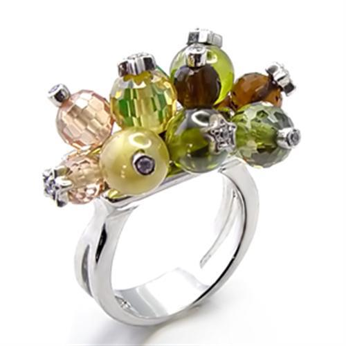 JCE018 Rhodium Brass Ring with AAA Grade CZ  in Multi Color