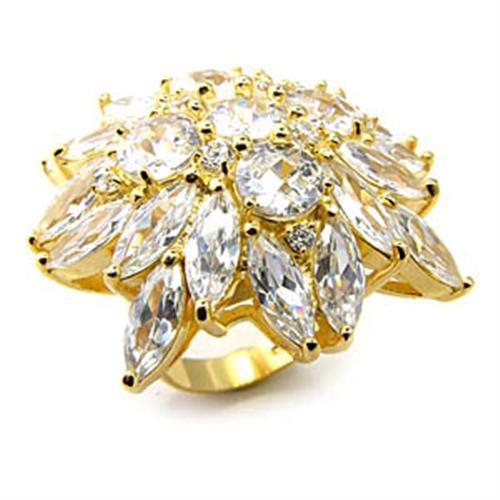 JCE351 Gold 925 Sterling Silver Ring with AAA Grade CZ  in Clear