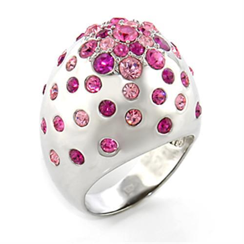 JCE602 Rhodium Brass Ring with Top Grade Crystal  in Multi Color