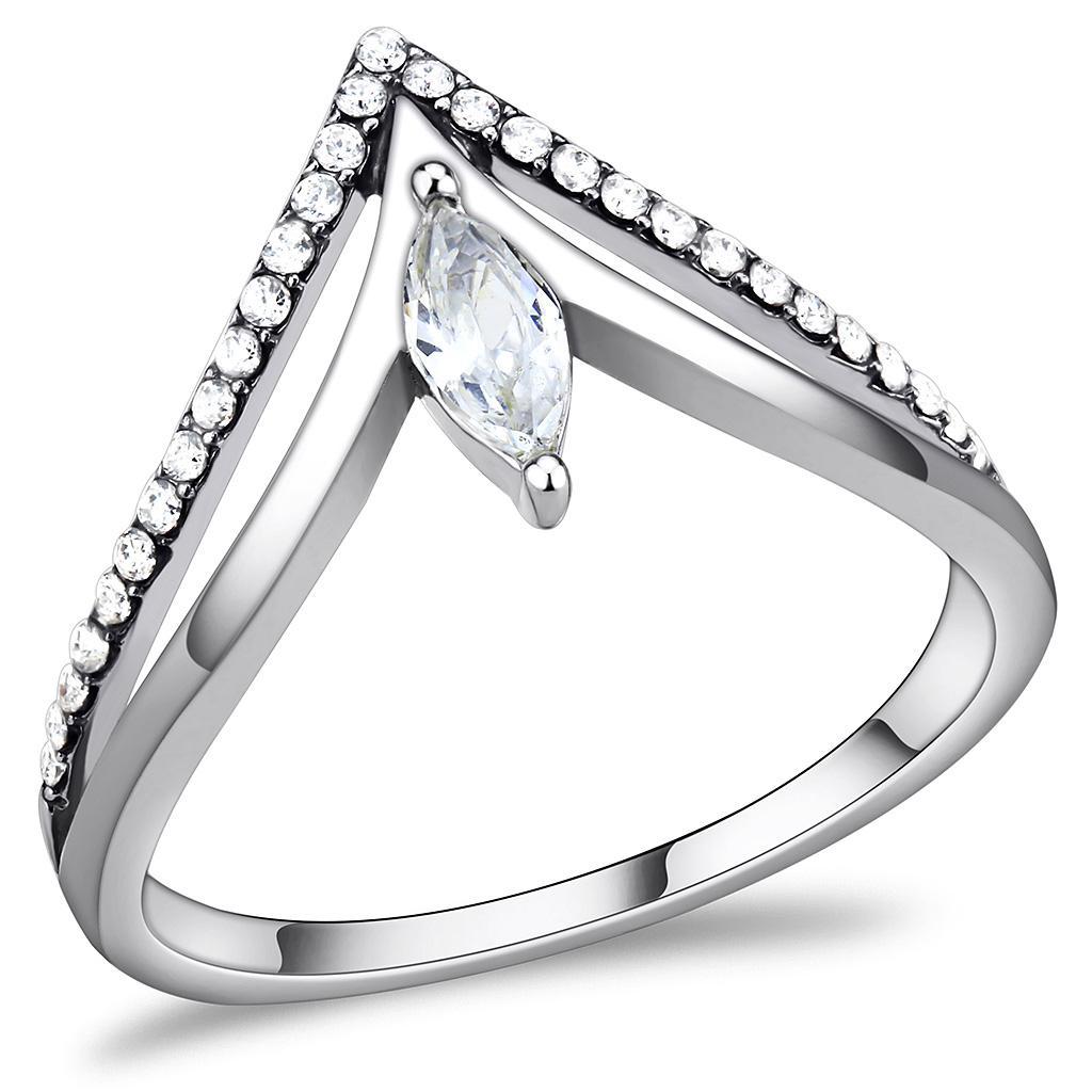 JCE109 High polished (no plating) Stainless Steel Ring with AAA Grade CZ  in Clear