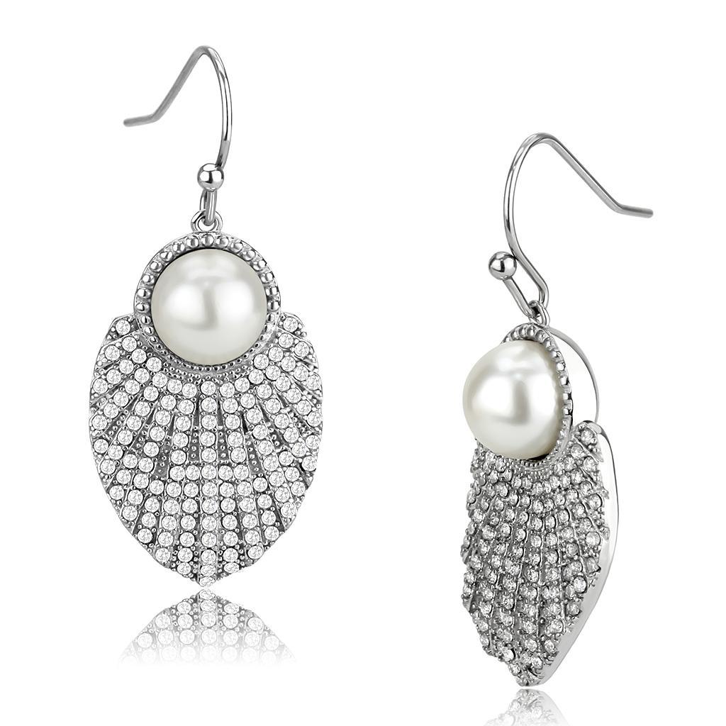 JCE330 No Plating Stainless Steel Earrings with Synthetic Pearl in White