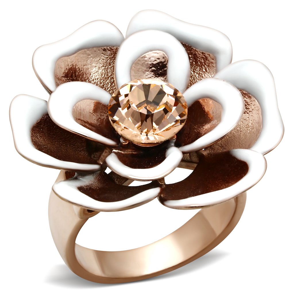 JCE247 IP Rose Gold(Ion Plating) Brass Ring with Top Grade Crystal  in Light Peach