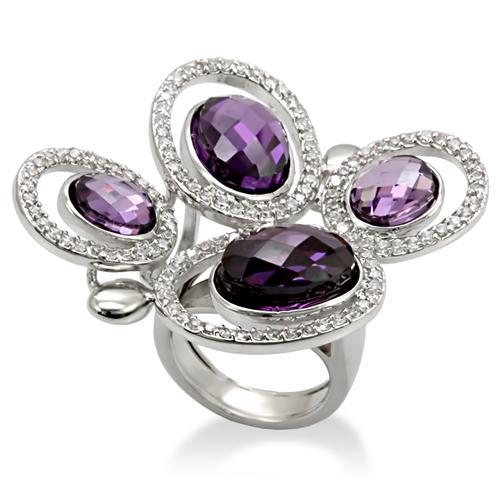 JCE1557 Rhodium Brass Ring with AAA Grade CZ  in Amethyst