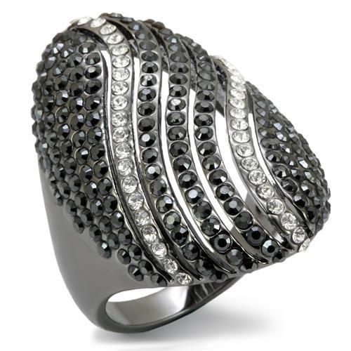 JCE1674 TIN Cobalt Black Brass Ring with Top Grade Crystal  in Jet