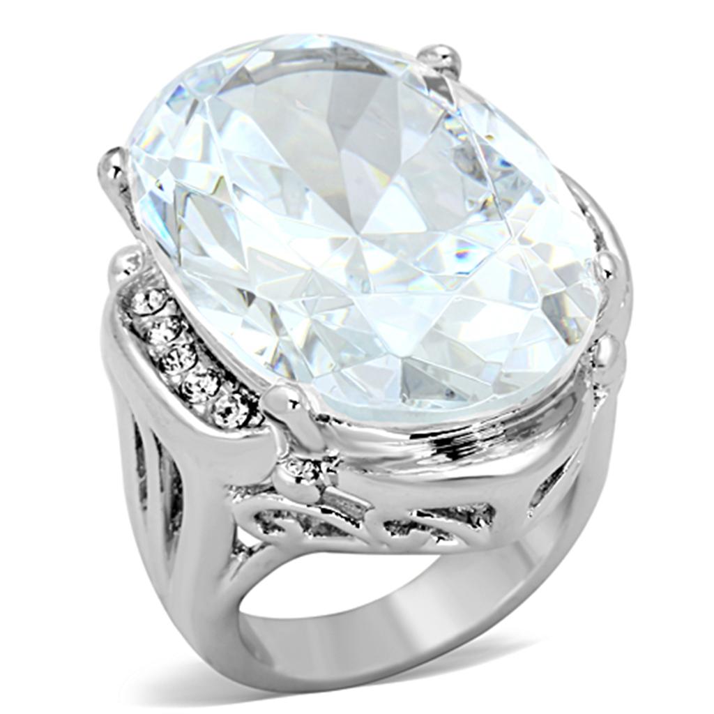 JCE2950 Rhodium Brass Ring with AAA Grade CZ  in Clear