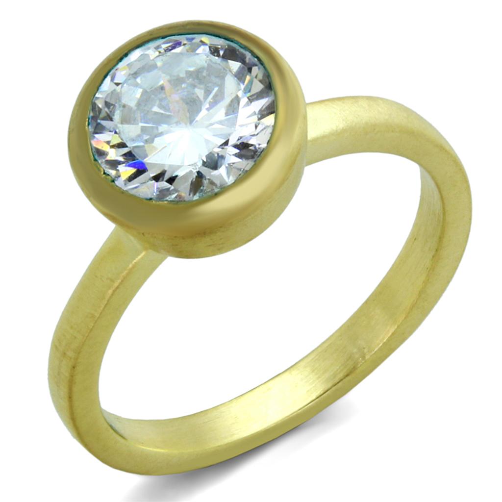 JCE3538 Gold & Brush Brass Ring with AAA Grade CZ  in Clear