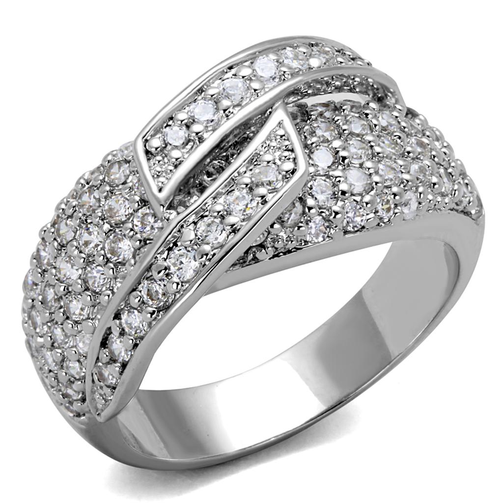 JCE3741 Rhodium Brass Ring with AAA Grade CZ  in Clear