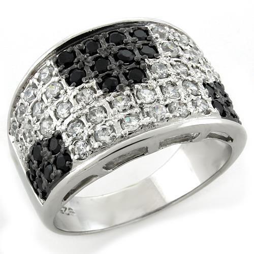 JCEAS1088 IP Black(Ion Plating) 925 Sterling Silver Ring with AAA Grade CZ  in Jet