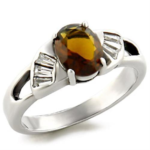 JCEAS827 High-Polished 925 Sterling Silver Ring with Semi-Precious Smoky Quarter in Smoky Topaz