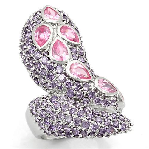 JCES222 Rhodium 925 Sterling Silver Ring with AAA Grade CZ  in Rose