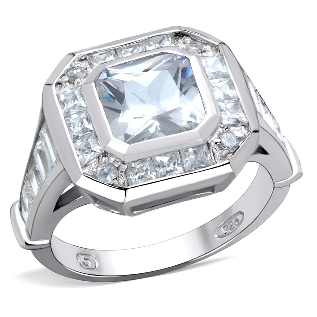 JCES267 Rhodium 925 Sterling Silver Ring with AAA Grade CZ  in Clear