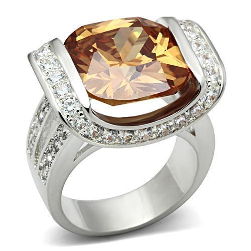 JCE006 Silver 925 Sterling Silver Ring with AAA Grade CZ  in Champagne