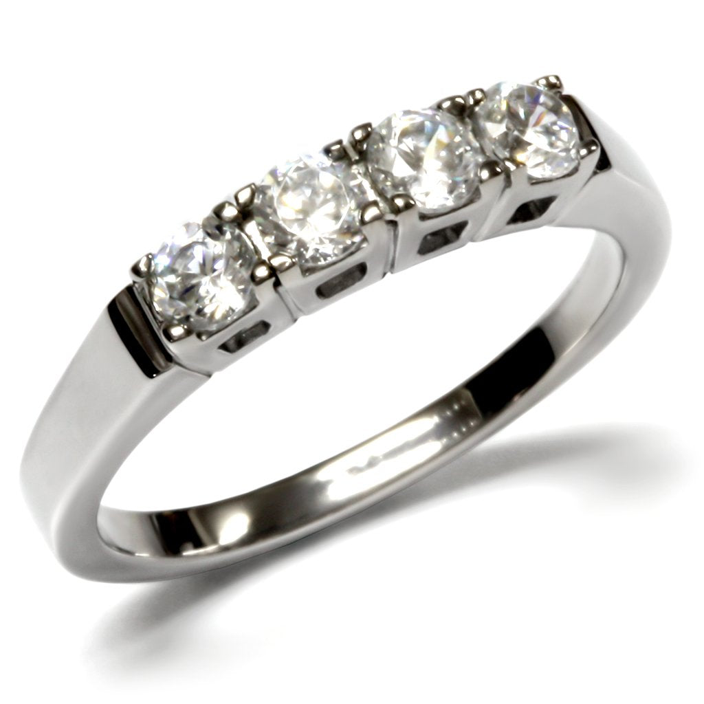 JCE047 High polished (no plating) Stainless Steel Ring with AAA Grade CZ  in Clear