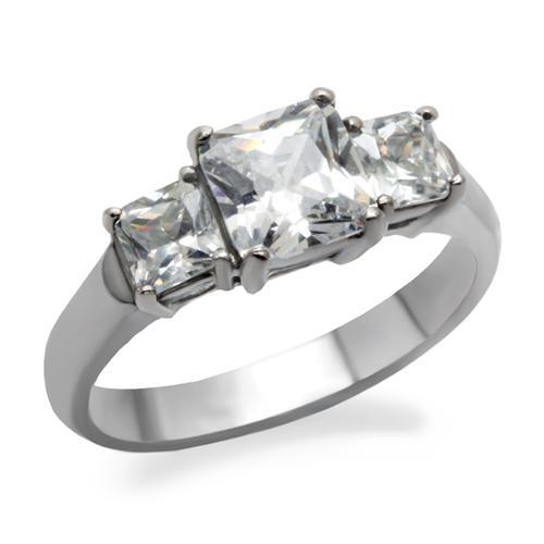JCE058 High polished (no plating) Stainless Steel Ring with AAA Grade CZ  in Clear