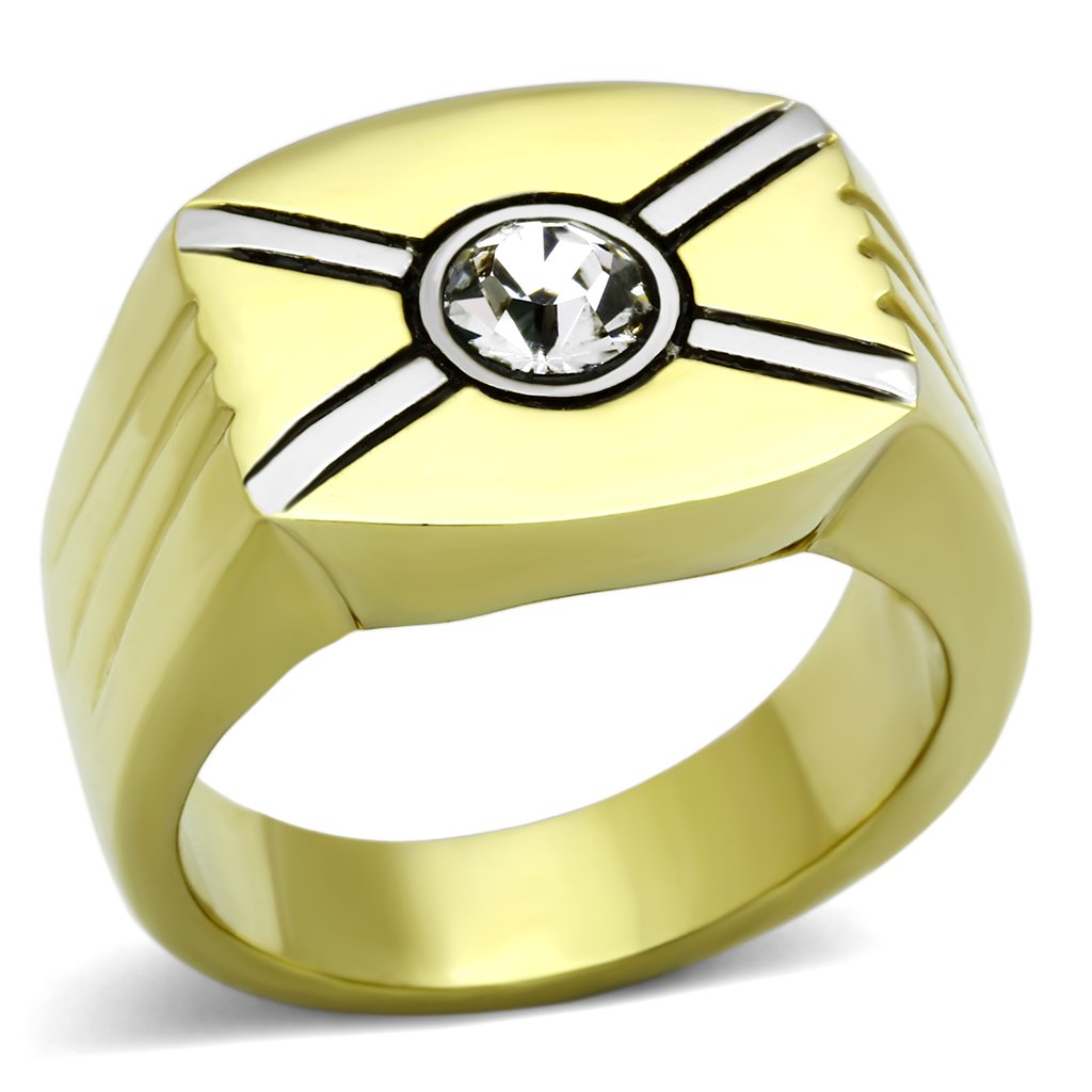 JCE1064 Two-Tone IP Gold (Ion Plating) Stainless Steel Ring with Top Grade Crystal  in Clear