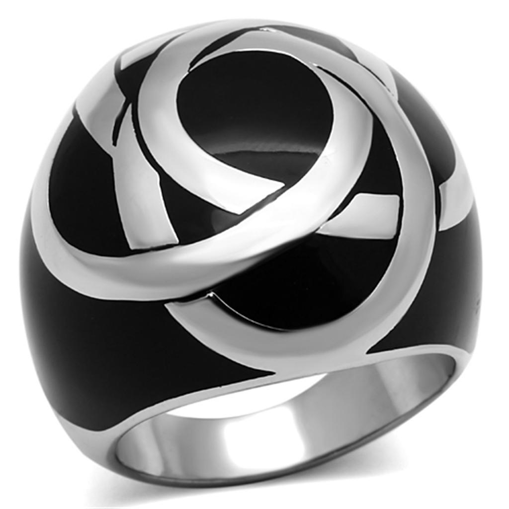 JCE1133 High polished (no plating) Stainless Steel Ring with Epoxy  in Jet