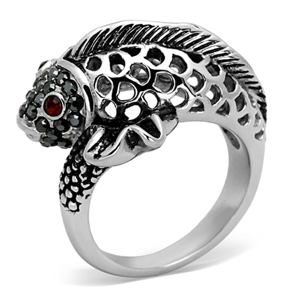 JCE1215 High polished (no plating) Stainless Steel Ring with Top Grade Crystal  in Siam