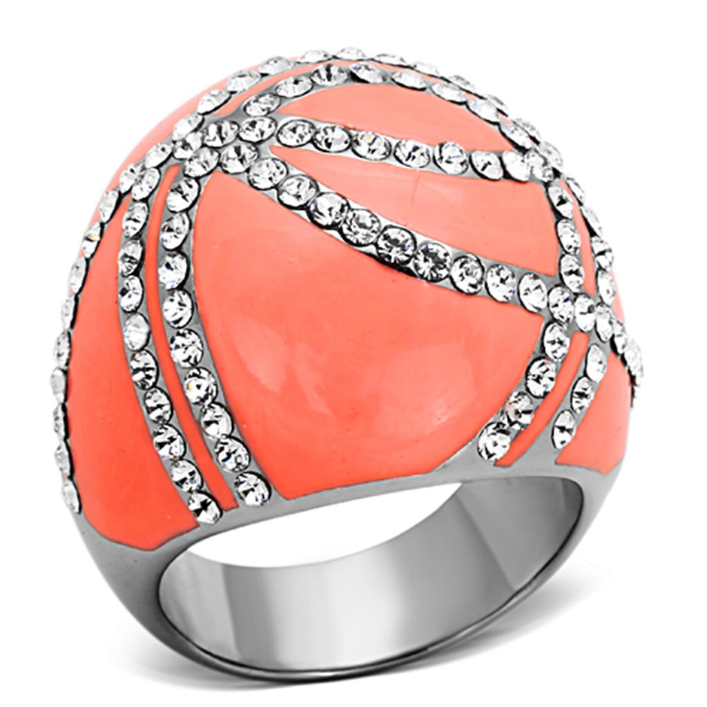 JCE1307 High polished (no plating) Stainless Steel Ring with Top Grade Crystal  in Clear
