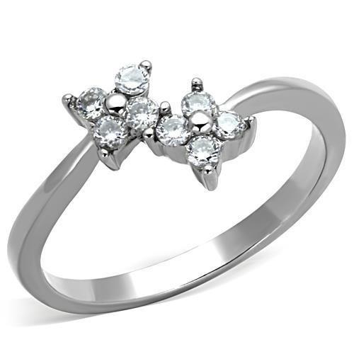 JCE1333 High polished (no plating) Stainless Steel Ring with AAA Grade CZ  in Clear