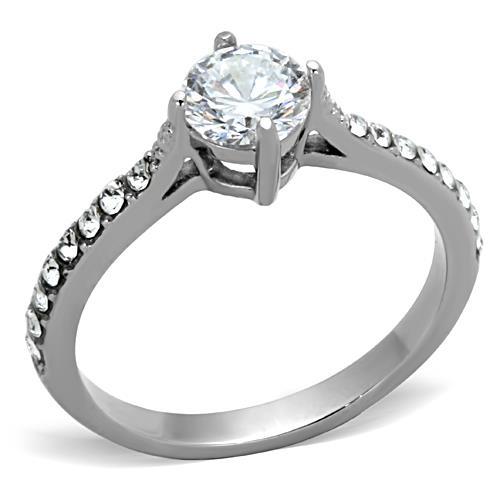 JCE1339 High polished (no plating) Stainless Steel Ring with AAA Grade CZ  in Clear