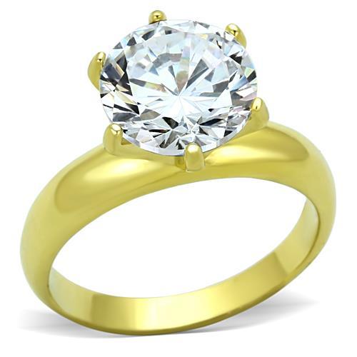 JCE1408 IP Gold(Ion Plating) Stainless Steel Ring with AAA Grade CZ  in Clear