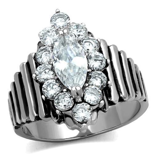 JCE1517 High polished (no plating) Stainless Steel Ring with AAA Grade CZ  in Clear