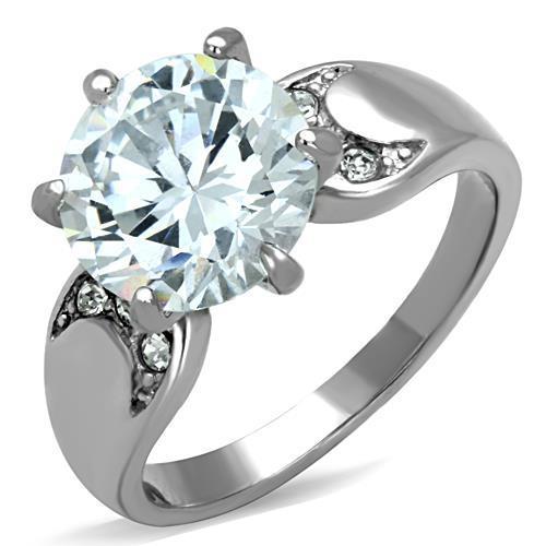 JCE1536 High polished (no plating) Stainless Steel Ring with AAA Grade CZ  in Clear