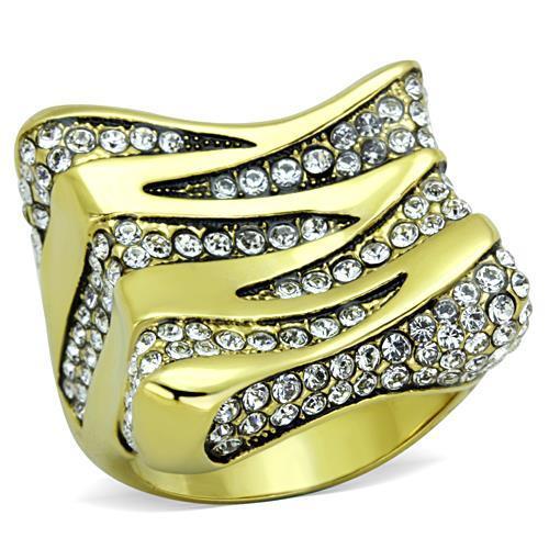 JCE1709 IP Gold(Ion Plating) Stainless Steel Ring with Top Grade Crystal  in Clear