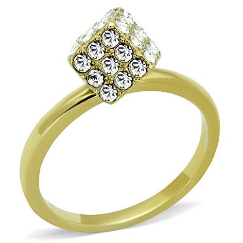 JCE1725 IP Gold(Ion Plating) Stainless Steel Ring with Top Grade Crystal  in Clear