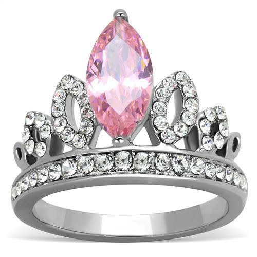 JCE1771 High polished (no plating) Stainless Steel Ring with AAA Grade CZ  in Rose