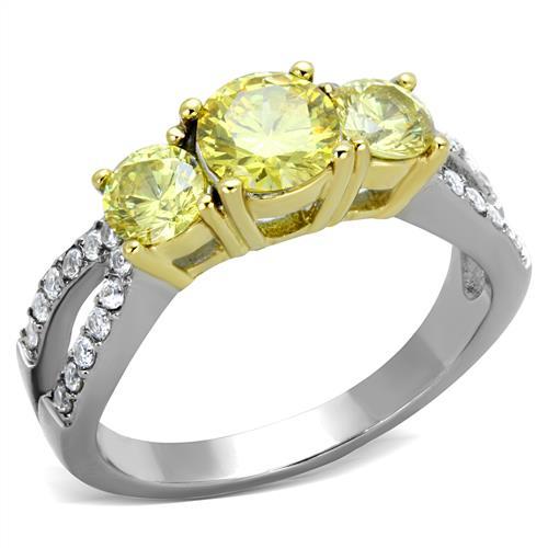 JCE1795 Two-Tone IP Gold (Ion Plating) Stainless Steel Ring with AAA Grade CZ  in Topaz