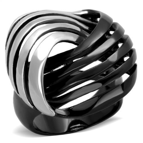 JCE1843 Two-Tone IP Black (Ion Plating) Stainless Steel Ring with No Stone