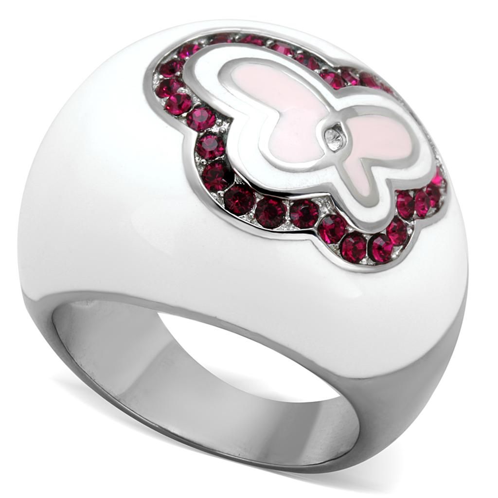 JCE1927 High polished (no plating) Stainless Steel Ring with Top Grade Crystal  in Ruby
