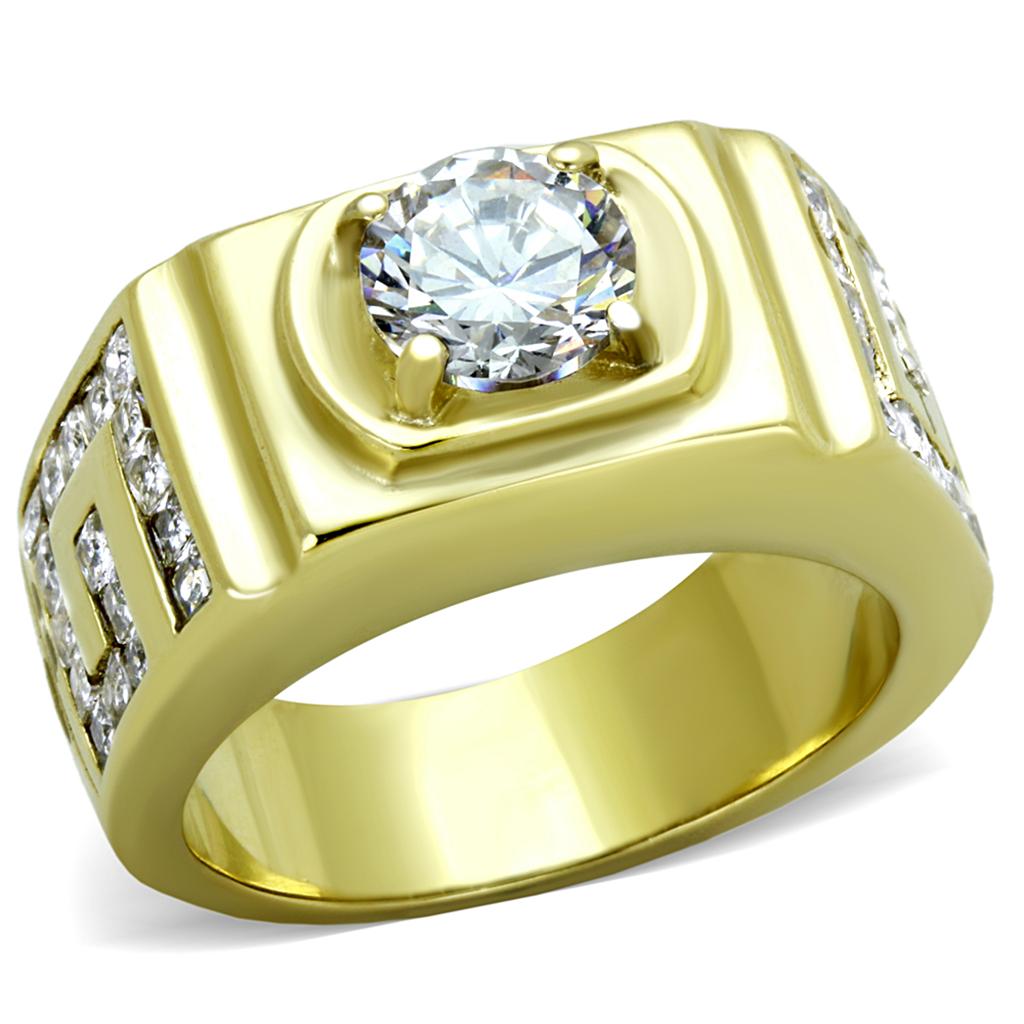 JCE2045 IP Gold(Ion Plating) Stainless Steel Ring with AAA Grade CZ  in Clear