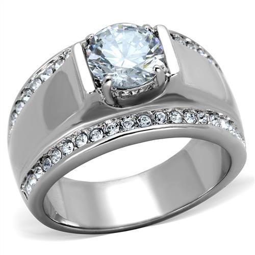 JCE2054 High polished (no plating) Stainless Steel Ring with AAA Grade CZ  in Clear