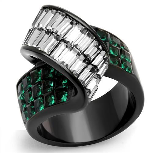 JCE2199 IP Black(Ion Plating) Stainless Steel Ring with Synthetic Synthetic Glass in Blue Zircon