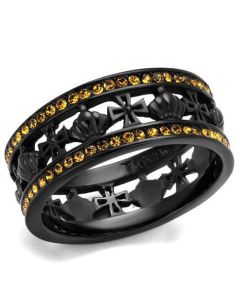 JCE2204 IP Black(Ion Plating) Stainless Steel Ring with Top Grade Crystal  in Topaz
