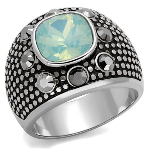 JCE2223 High polished (no plating) Stainless Steel Ring with Top Grade Crystal  in Fireopal