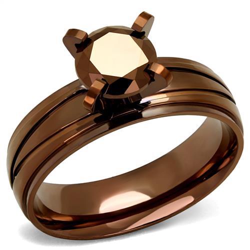 JCE2598 IP Coffee light Stainless Steel Ring with AAA Grade CZ  in Light Coffee